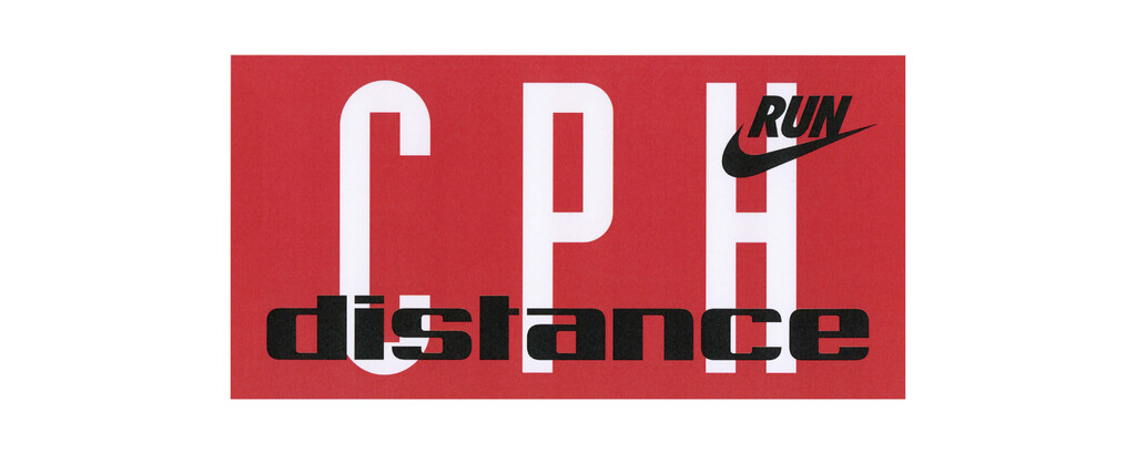 visual identity for Nike + Distance take-over during CPH Half marathon 2025. 
Stickers, windows, venue signage, merch and special t-shirt - © Axel Pelletanche