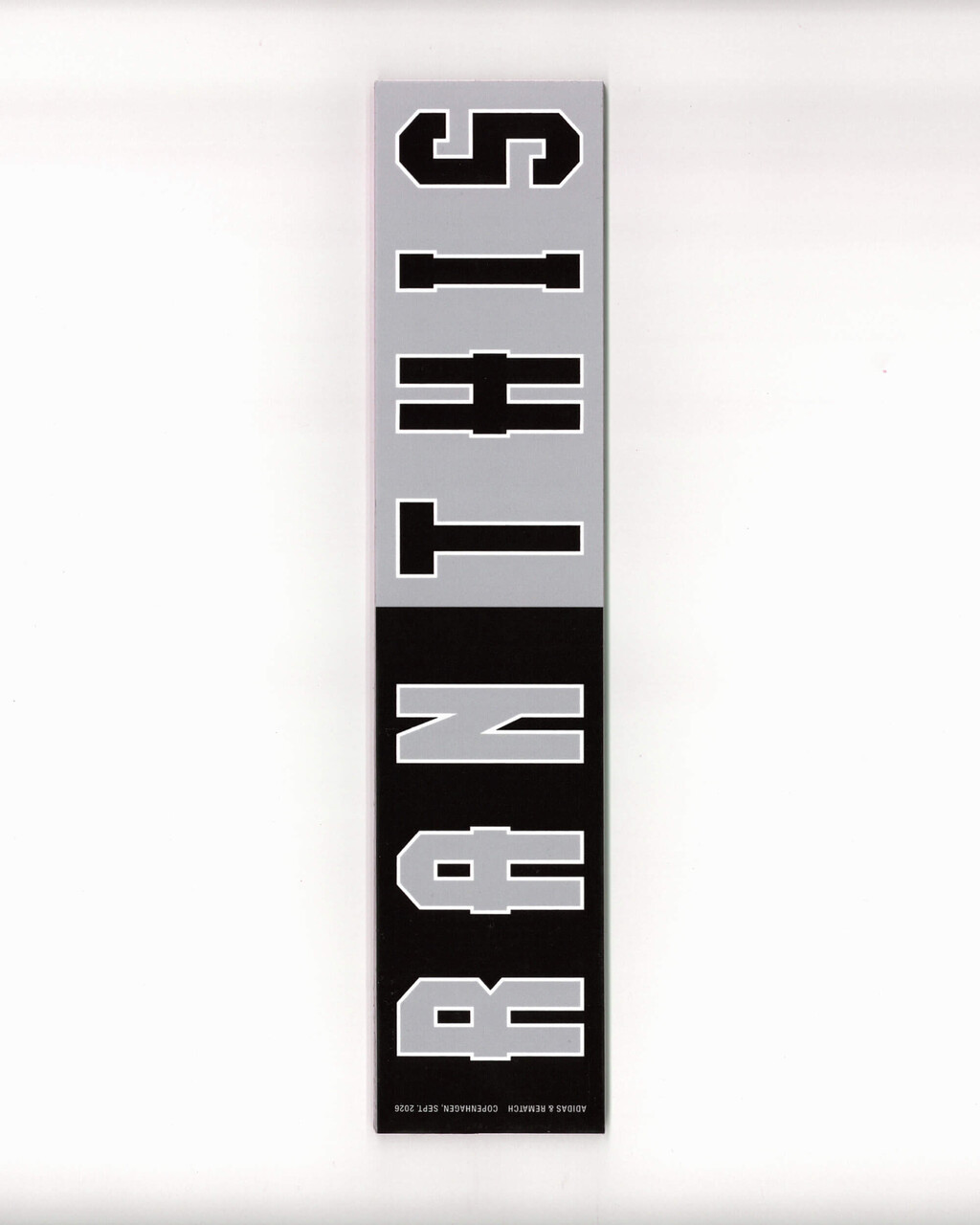 Creative direction for Rematch + Adidas “Ran This”. 
World Athletics Road Running Championships, Copenhagen, 2026. 
Pictured: 250×55mm sticker - © Axel Pelletanche